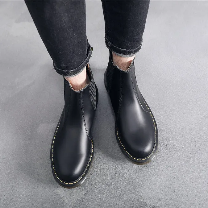 PEOPLETERRITORY 2976 Chelsea boots women's couple locomotive boots men's British leather short boots men's and women's casual large size leather shoes