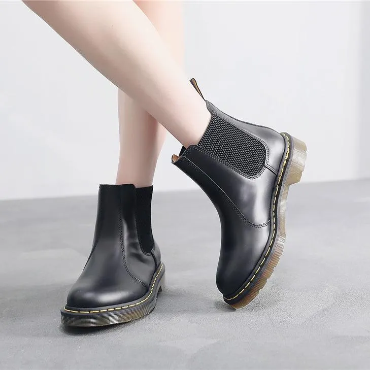 PEOPLETERRITORY 2976 Chelsea boots women's couple locomotive boots men's British leather short boots men's and women's casual large size leather shoes