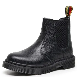 PEOPLETERRITORY 2976 Chelsea boots women's lychee pattern soft leather locomotive boots 2025 genuine leather short boots men's and women's pure black leather shoes