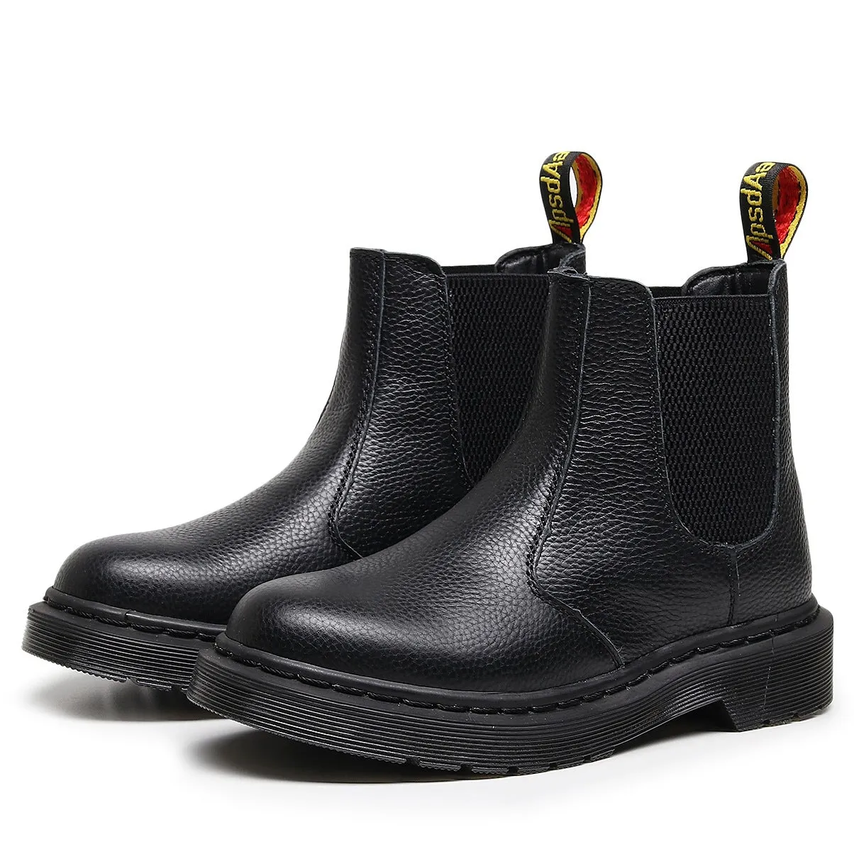 PEOPLETERRITORY 2976 Chelsea boots women's lychee pattern soft leather locomotive boots 2025 genuine leather short boots men's and women's pure black leather shoes