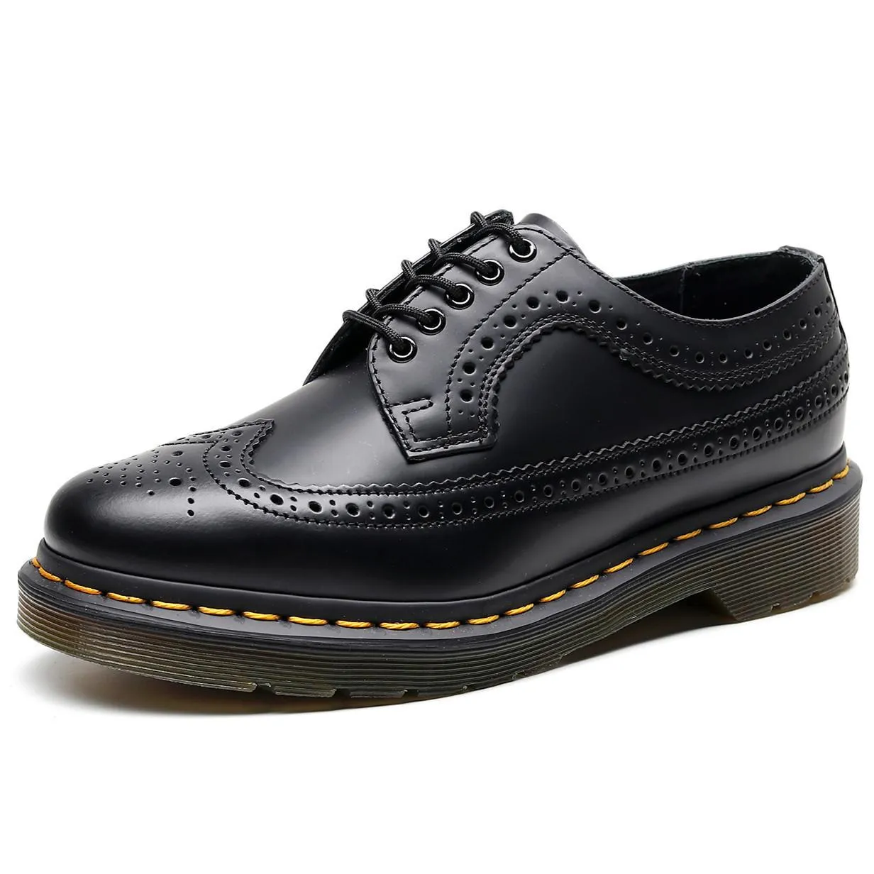 PEOPLETERRITORY 3989 small leather shoes women's low-top 5-hole genuine leather Brock engraved men's and women's round head couple's platform single shoes