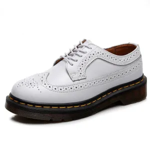 PEOPLETERRITORY 3989 small leather shoes women's low-top 5-hole genuine leather Brock engraved men's and women's round head couple's platform single shoes
