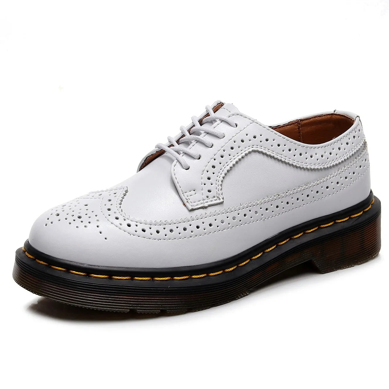 PEOPLETERRITORY 3989 small leather shoes women's low-top 5-hole genuine leather Brock engraved men's and women's round head couple's platform single shoes