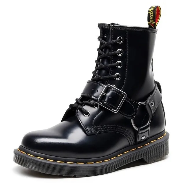 PEOPLETERRITORY Aberdeen  Buckle 1460 Tooling Boots Women's Buckle Short Boots Men's and Women's Leather Boots Round Head Trend Locomotive Shoes