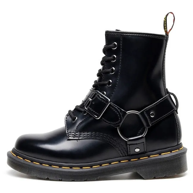 PEOPLETERRITORY Aberdeen  Buckle 1460 Tooling Boots Women's Buckle Short Boots Men's and Women's Leather Boots Round Head Trend Locomotive Shoes