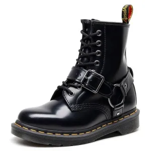 PEOPLETERRITORY Aberdeen  Buckle 1460 Tooling Boots Women's Buckle Short Boots Men's and Women's Leather Boots Round Head Trend Locomotive Shoes