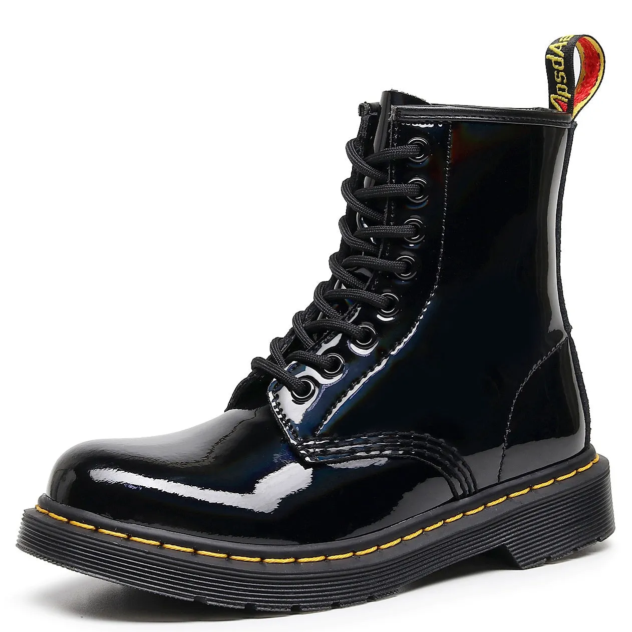 PEOPLETERRITORY laser 1460 tooling boots women's patent leather British style couple short boots men's and women's leather boots round head locomotive shoes