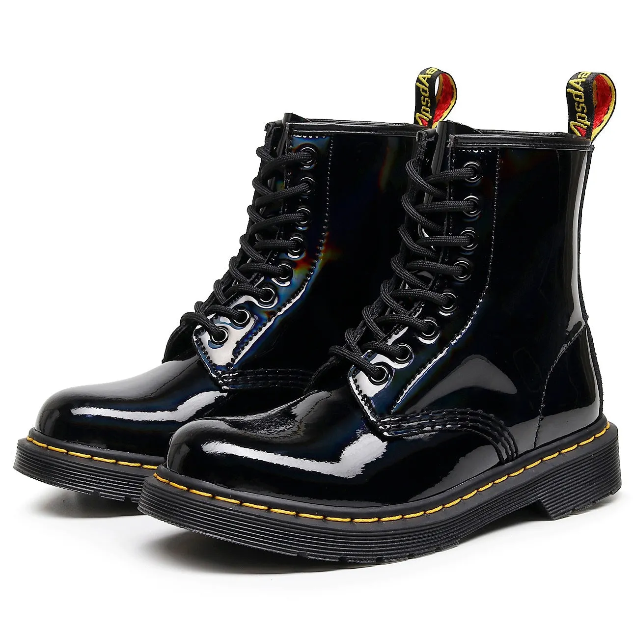 PEOPLETERRITORY laser 1460 tooling boots women's patent leather British style couple short boots men's and women's leather boots round head locomotive shoes