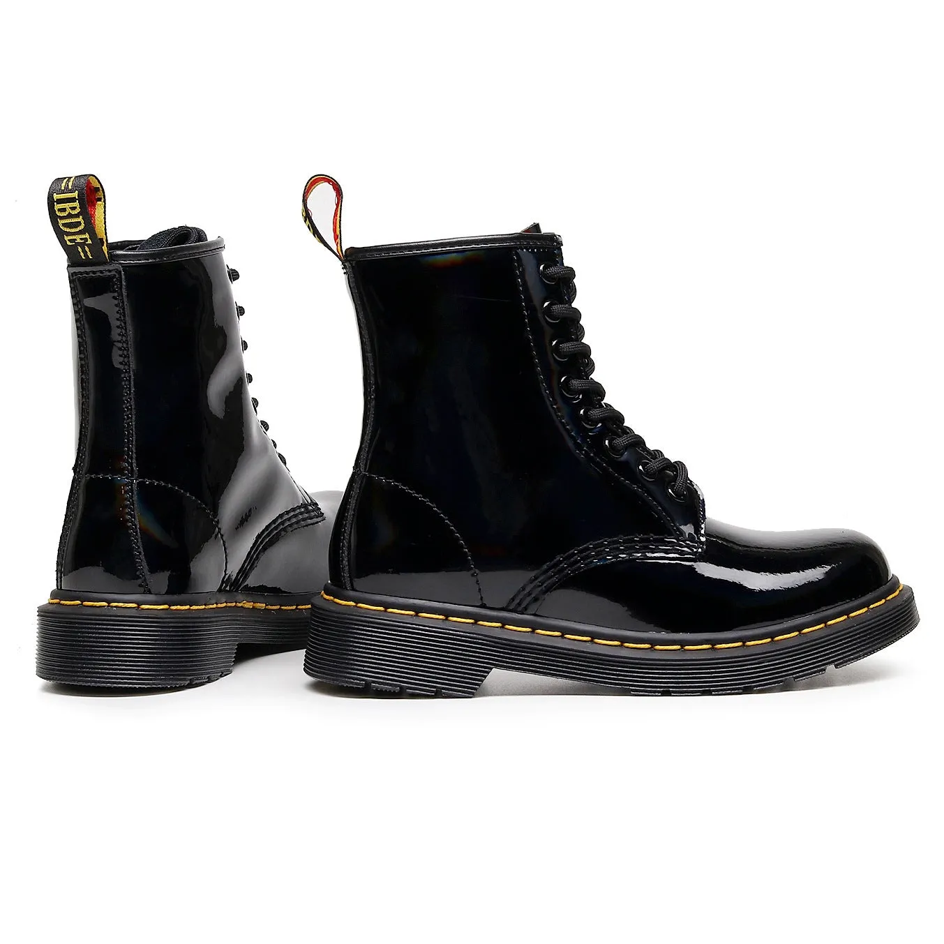 PEOPLETERRITORY laser 1460 tooling boots women's patent leather British style couple short boots men's and women's leather boots round head locomotive shoes