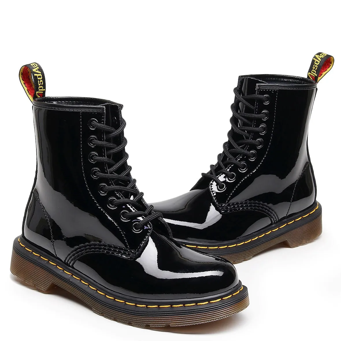 PEOPLETERRITORY mirror 1460 tooling boots women's patent leather British style couple short boots men's and women's leather boots round head locomotive shoes