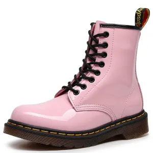 PEOPLETERRITORY mirror 1460 tooling boots women's patent leather British style pink short boots men's and women's leather boots round head locomotive shoes