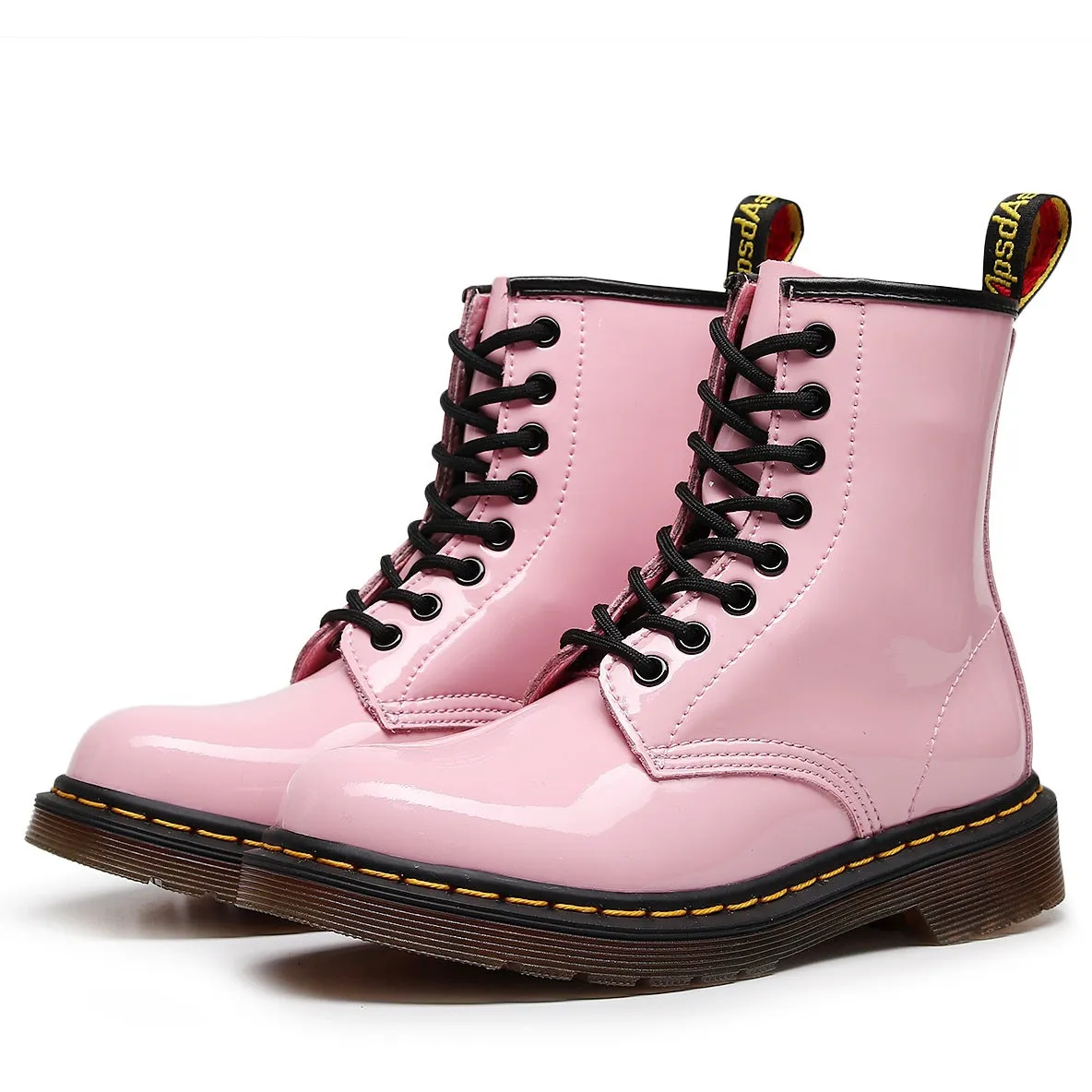 PEOPLETERRITORY mirror 1460 tooling boots women's patent leather British style pink short boots men's and women's leather boots round head locomotive shoes