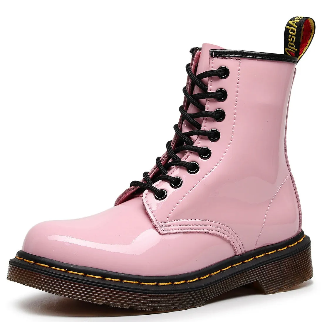 PEOPLETERRITORY mirror 1460 tooling boots women's patent leather British style pink short boots men's and women's leather boots round head locomotive shoes