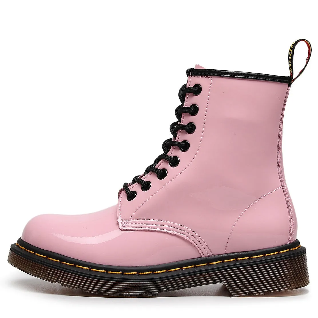 PEOPLETERRITORY mirror 1460 tooling boots women's patent leather British style pink short boots men's and women's leather boots round head locomotive shoes