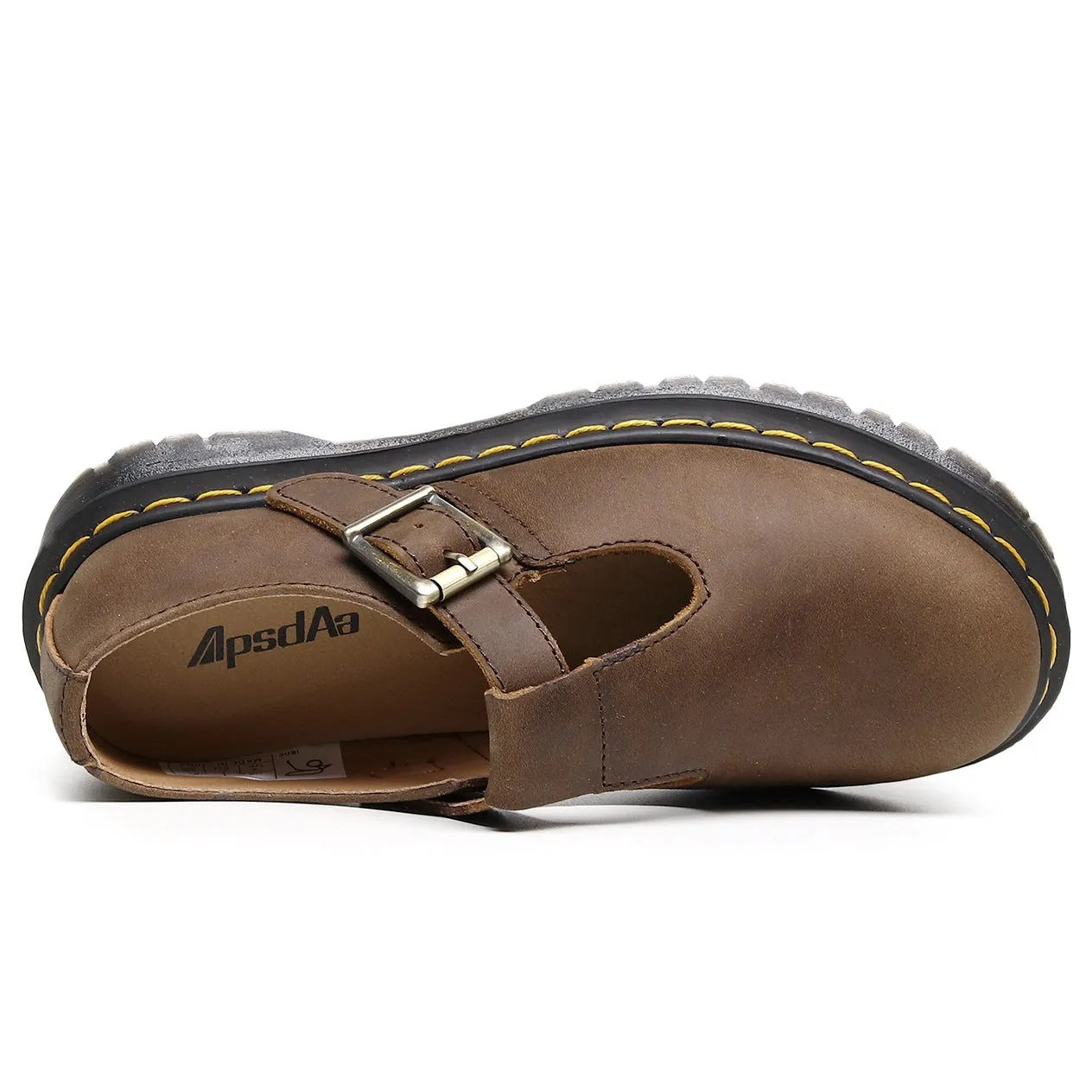 PEOPLETERRITORY T-band Mary Jane shoes, genuine leather low-top, small leather shoes, women's fashion, student leisure Crazy Horse brown medium and thick soles
