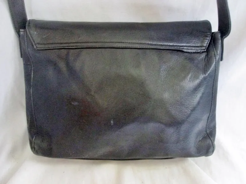 PERLINA NEW YORK Leather Shoulder Bag Handbag Satchel Flap Bag BLACK Crossbody