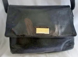 PERLINA NEW YORK Leather Shoulder Bag Handbag Satchel Flap Bag BLACK Crossbody