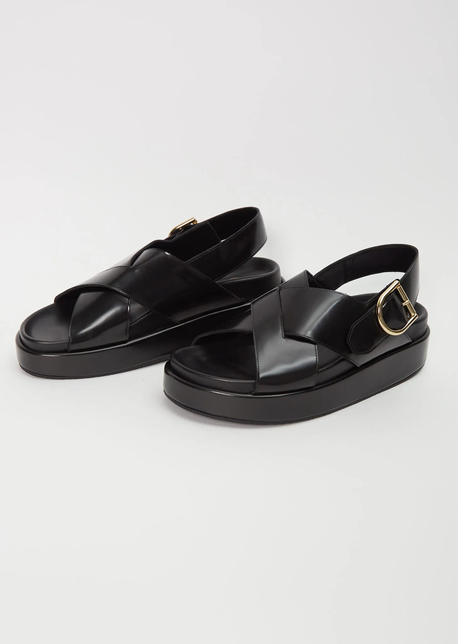 Platform Leather Sandal — Black