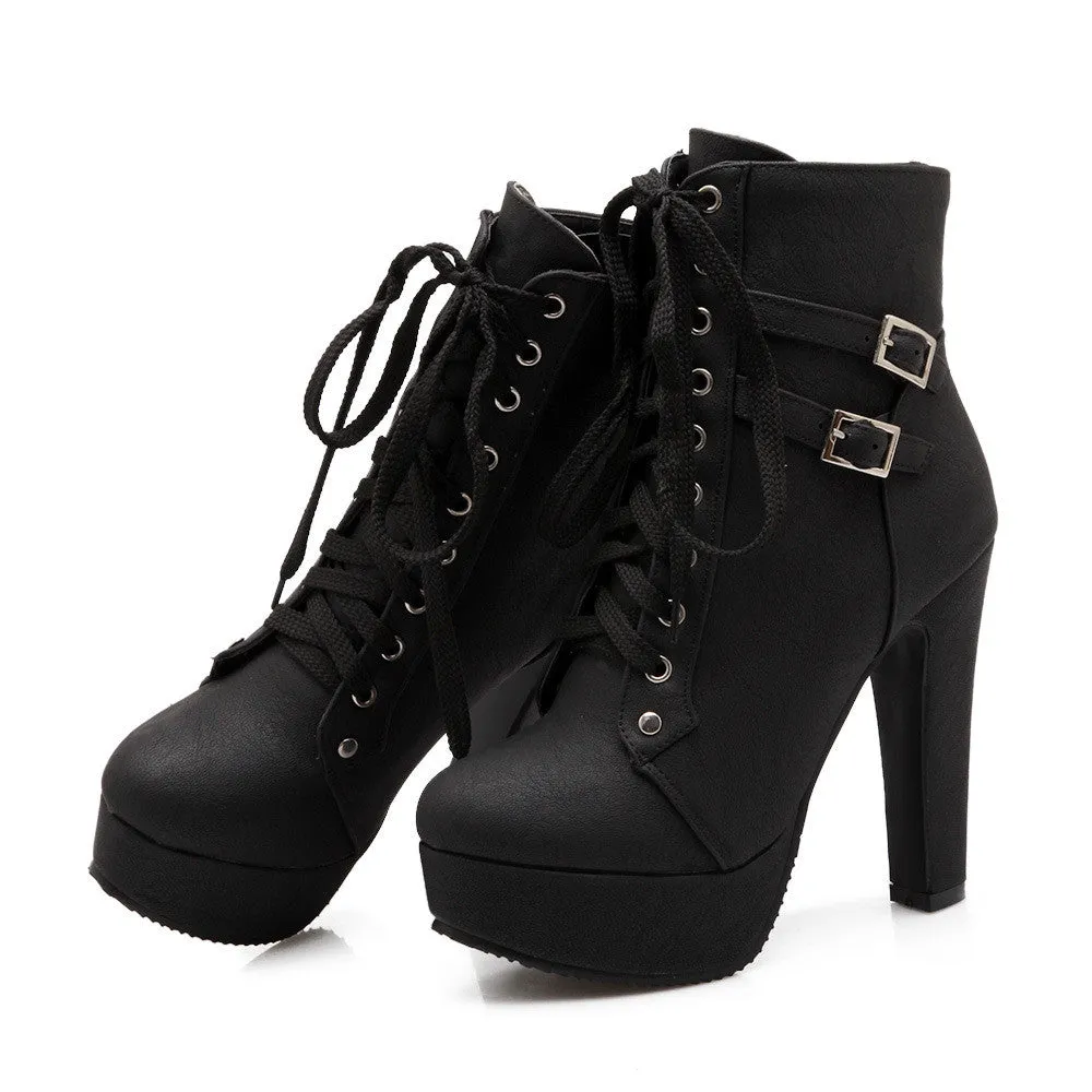 Plus Size Platform High Heels Round Head Short Martin Boots