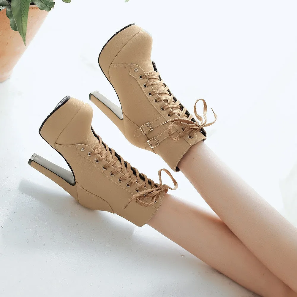 Plus Size Platform High Heels Round Head Short Martin Boots