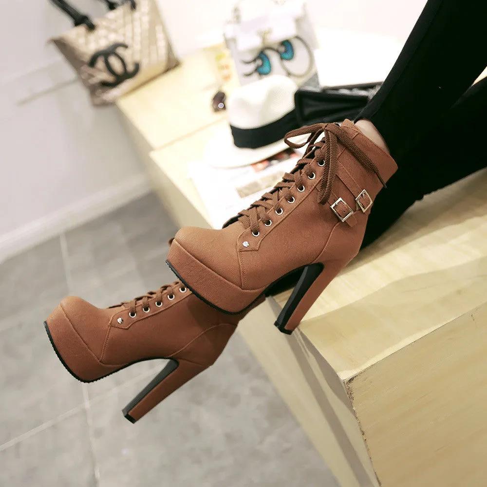 Plus Size Platform High Heels Round Head Short Martin Boots