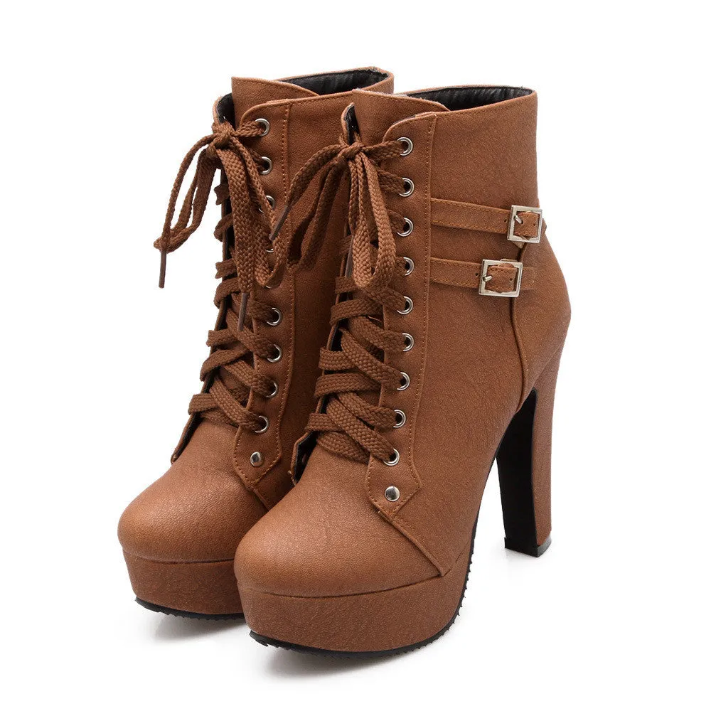 Plus Size Platform High Heels Round Head Short Martin Boots