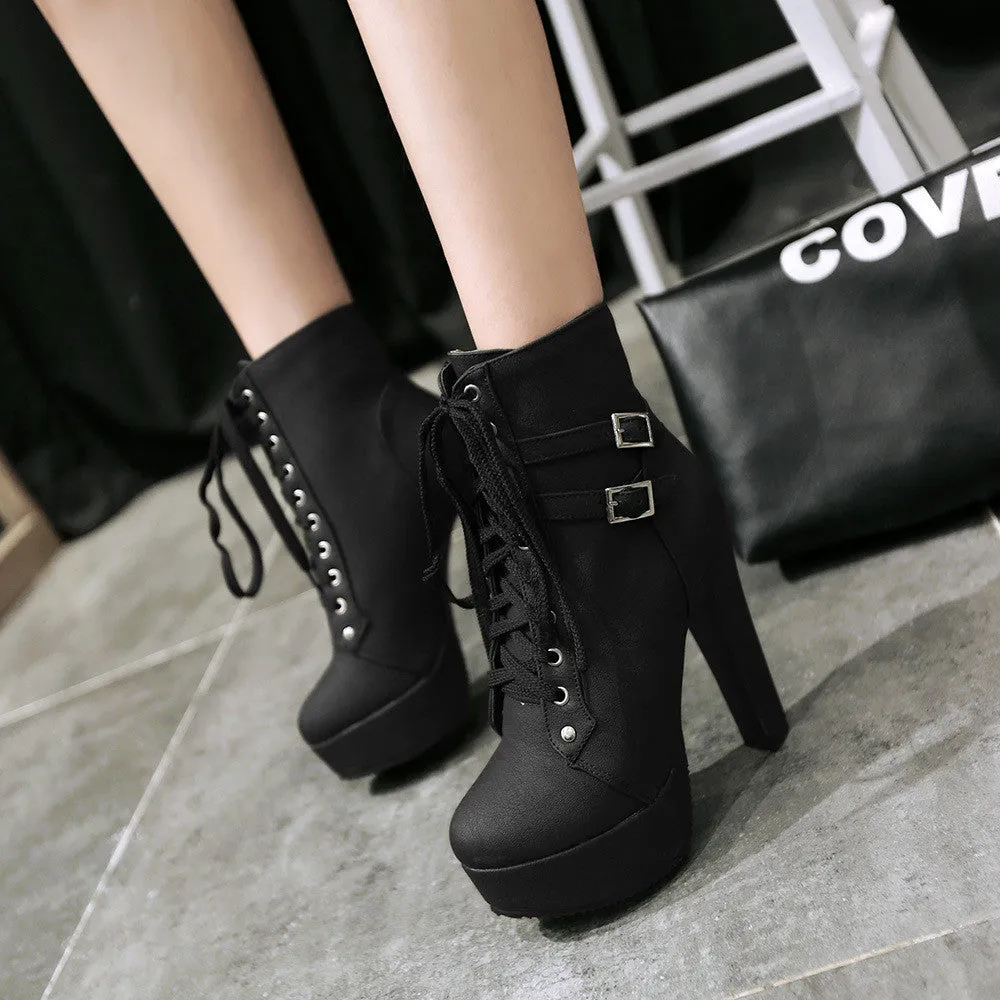 Plus Size Platform High Heels Round Head Short Martin Boots