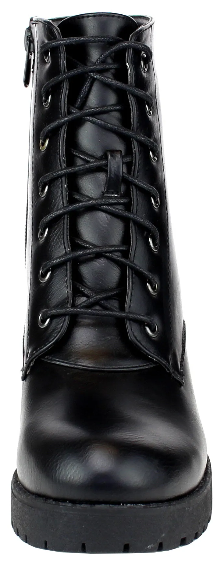 Refresh Footwear Women's Lace-Up Combat Chunky Stacked Heel Ankle Bootie