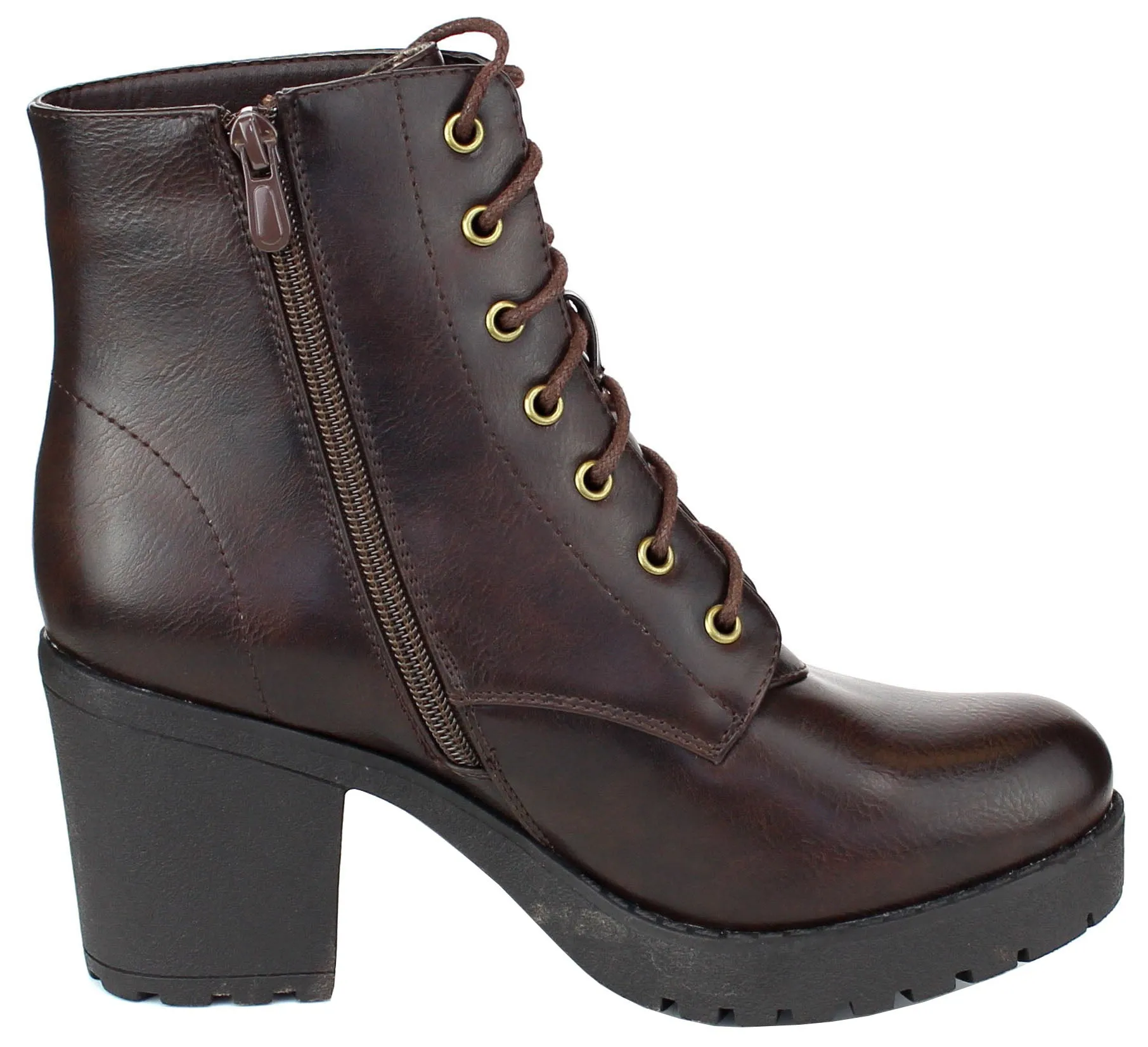 Refresh Footwear Women's Lace-Up Combat Chunky Stacked Heel Ankle Bootie