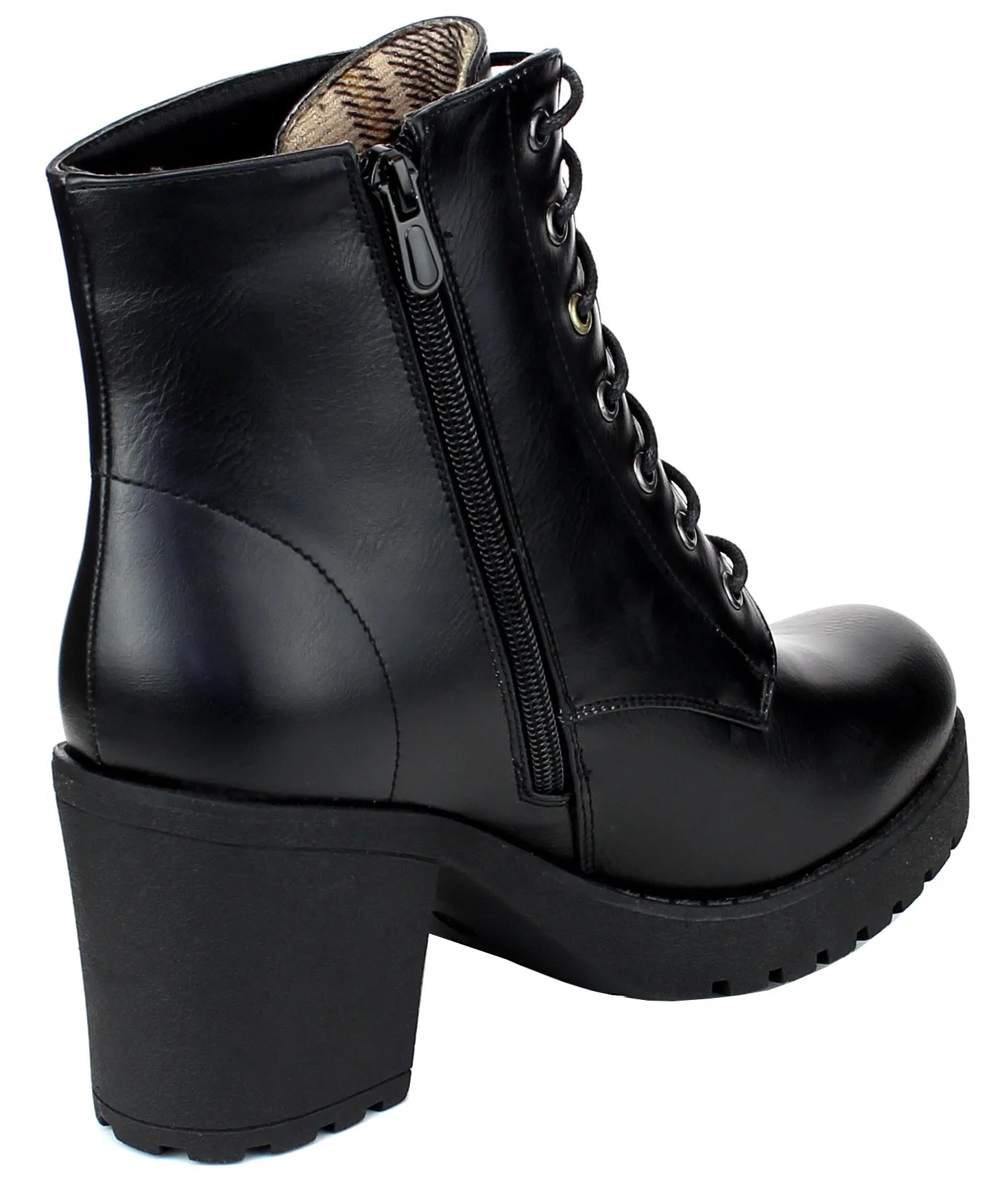 Refresh Footwear Women's Lace-Up Combat Chunky Stacked Heel Ankle Bootie