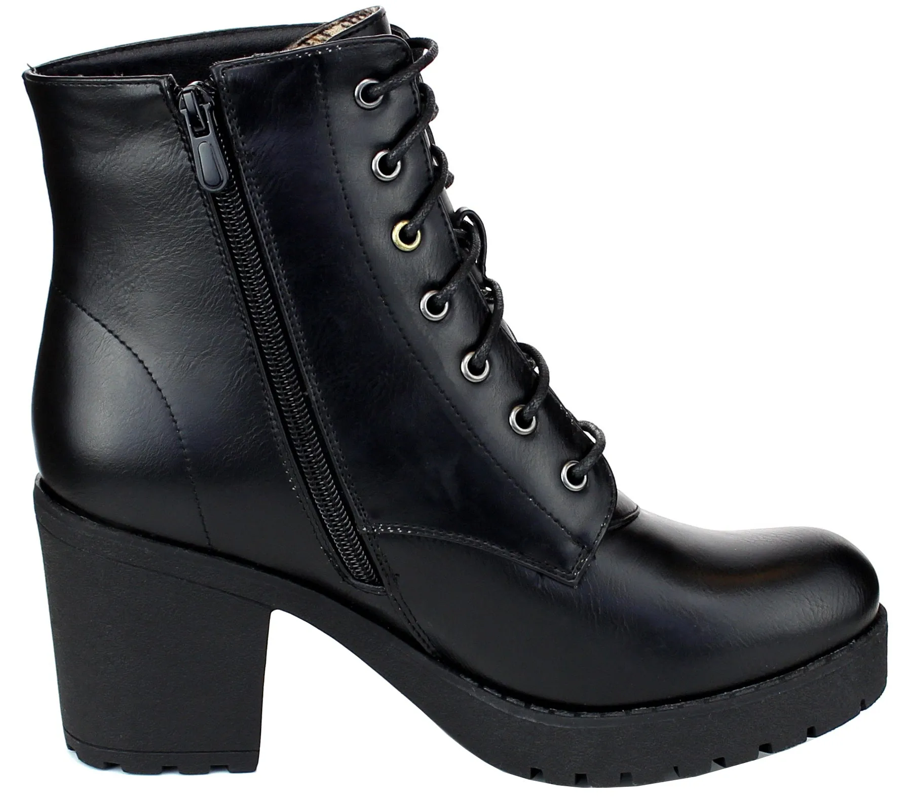 Refresh Footwear Women's Lace-Up Combat Chunky Stacked Heel Ankle Bootie