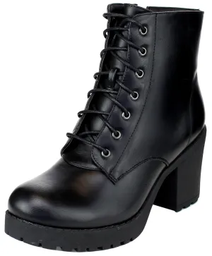 Refresh Footwear Women's Lace-Up Combat Chunky Stacked Heel Ankle Bootie