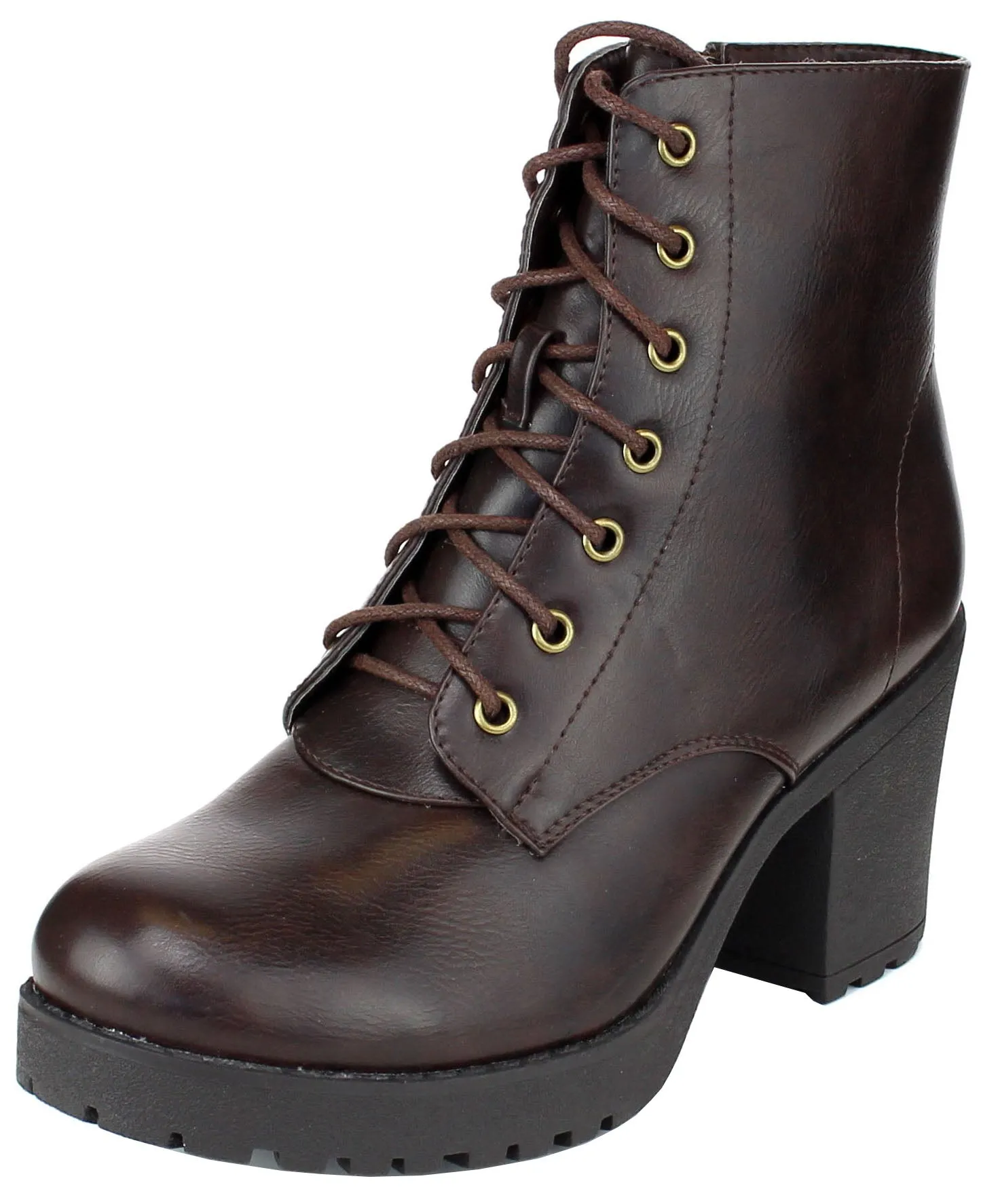 Refresh Footwear Women's Lace-Up Combat Chunky Stacked Heel Ankle Bootie