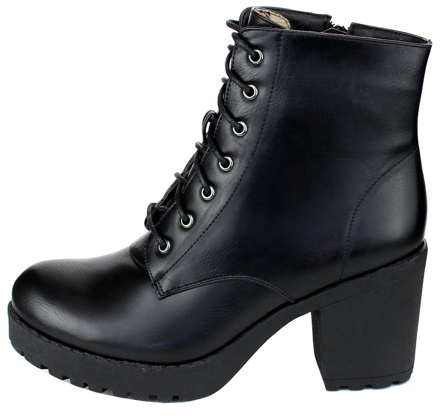 Refresh Footwear Women's Lace-Up Combat Chunky Stacked Heel Ankle Bootie