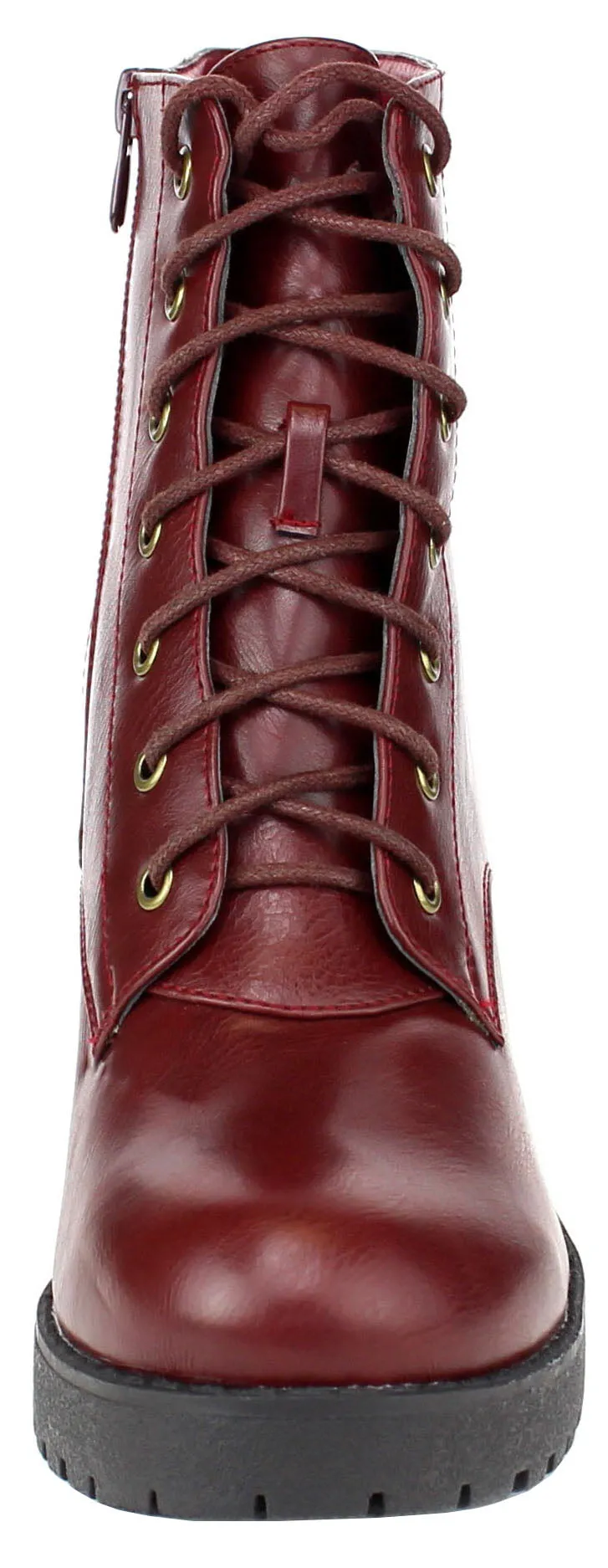 Refresh Footwear Women's Lace-Up Combat Chunky Stacked Heel Ankle Bootie