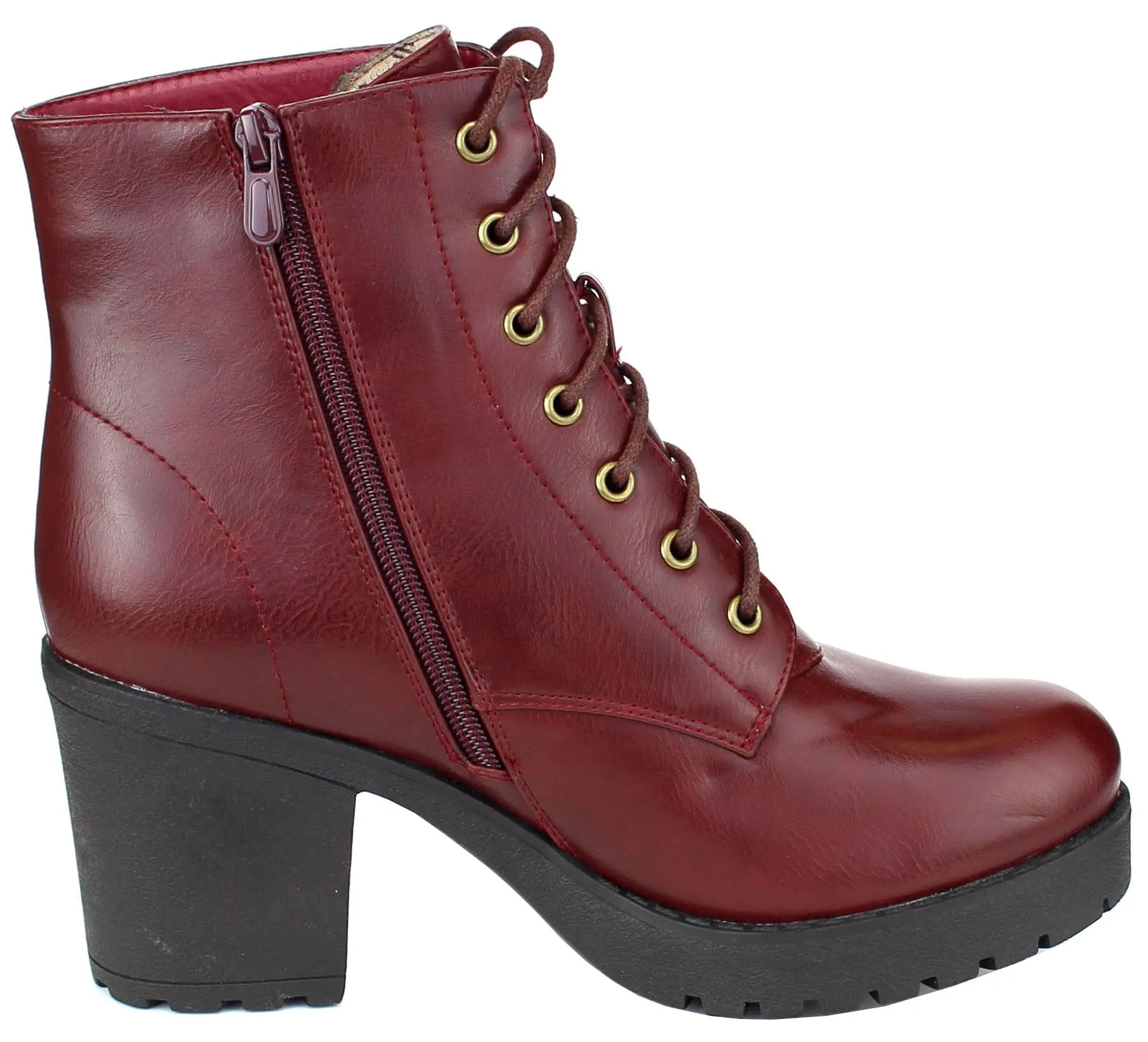 Refresh Footwear Women's Lace-Up Combat Chunky Stacked Heel Ankle Bootie
