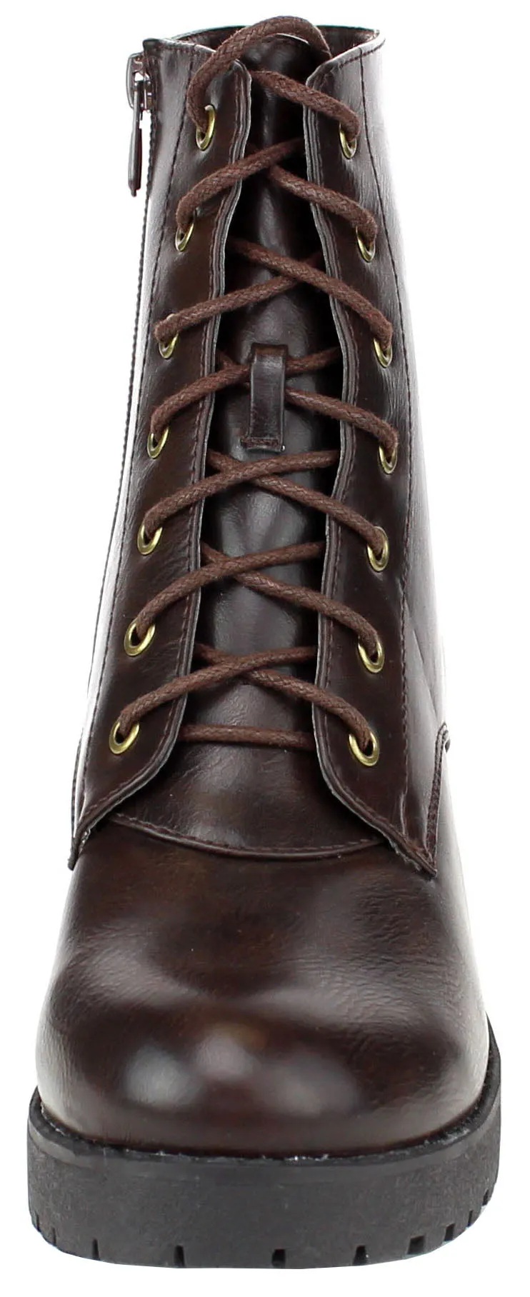 Refresh Footwear Women's Lace-Up Combat Chunky Stacked Heel Ankle Bootie