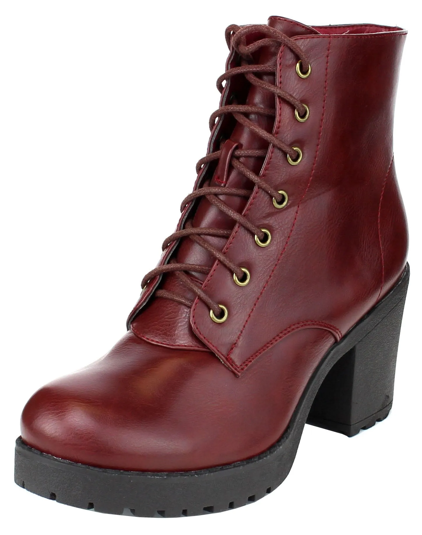 Refresh Footwear Women's Lace-Up Combat Chunky Stacked Heel Ankle Bootie