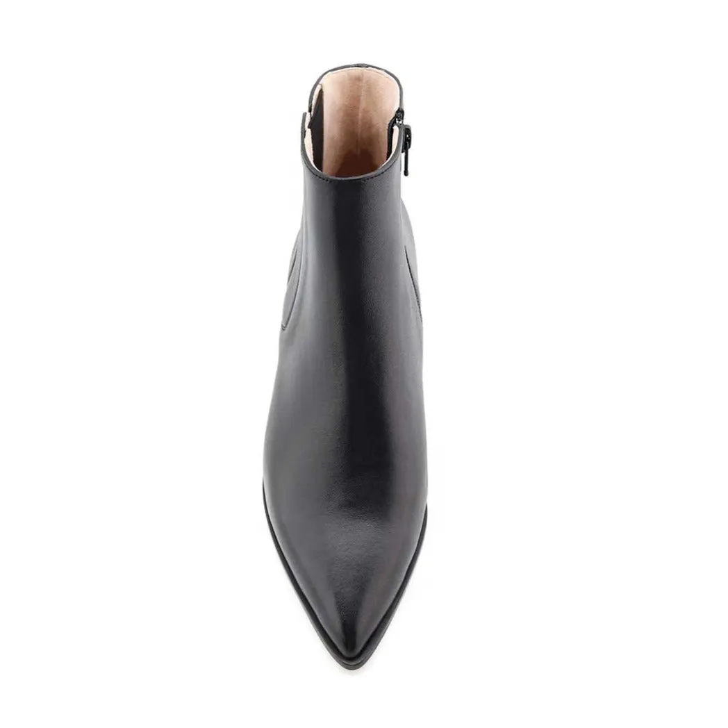 [SAMPLE] Black Calf Leather Lower Block Ankle Boot