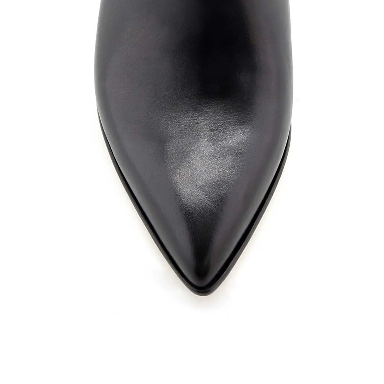 [SAMPLE] Black Calf Leather Lower Block Ankle Boot