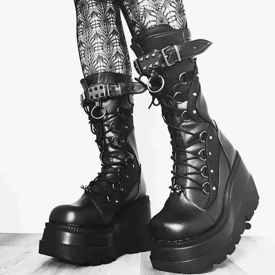 Shadowed Elegance - Gothic Platform Boots by The Nevermore