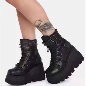 Shadowed Elegance - Gothic Platform Boots by The Nevermore