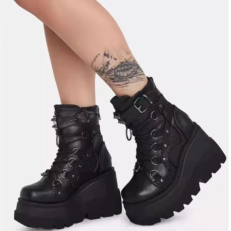 Shadowed Elegance - Gothic Platform Boots by The Nevermore