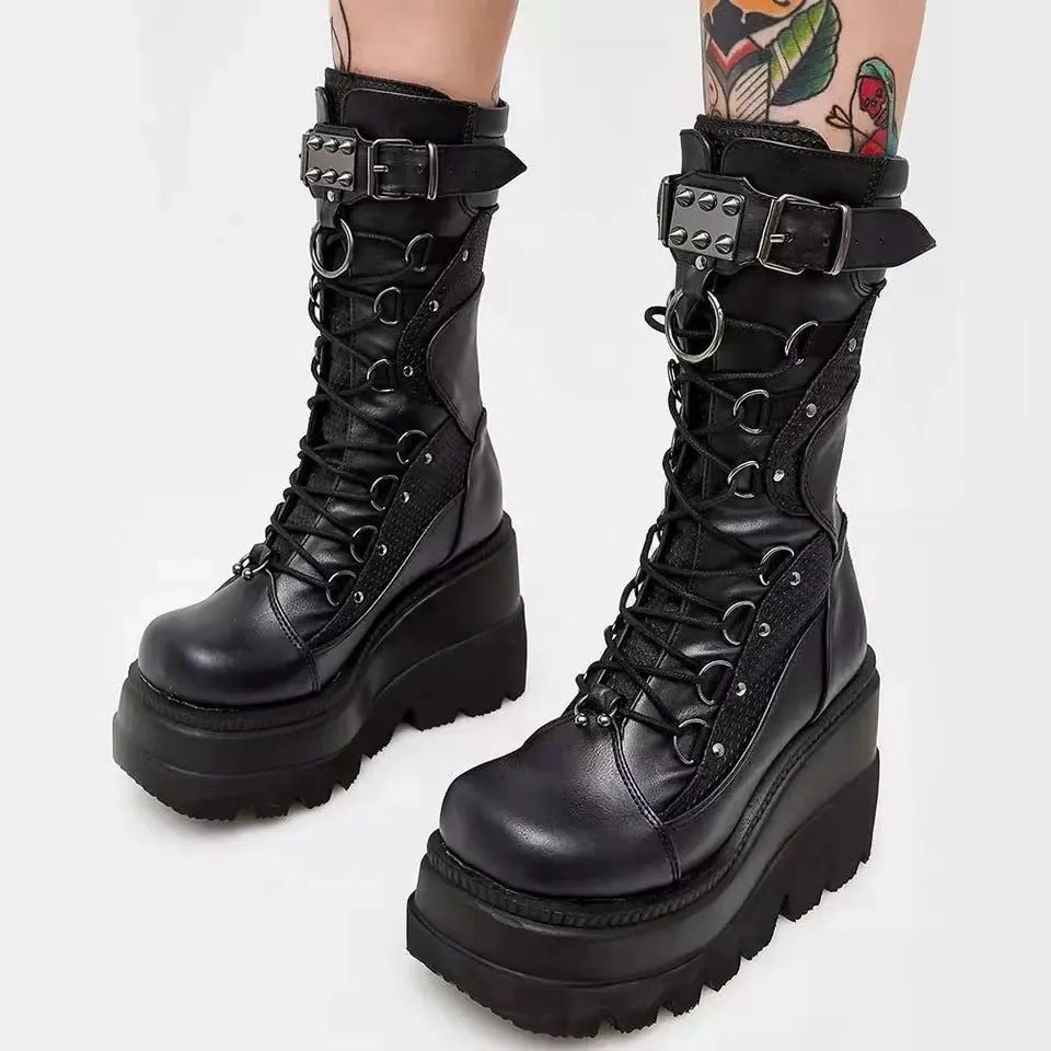 Shadowed Elegance - Gothic Platform Boots by The Nevermore