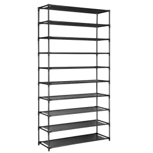 Shoe Rack 10-Tier (50 Pair) Shoes Organiser DIY Stackable Storage Shelf Stand Holder Portable Wardrobe - Black