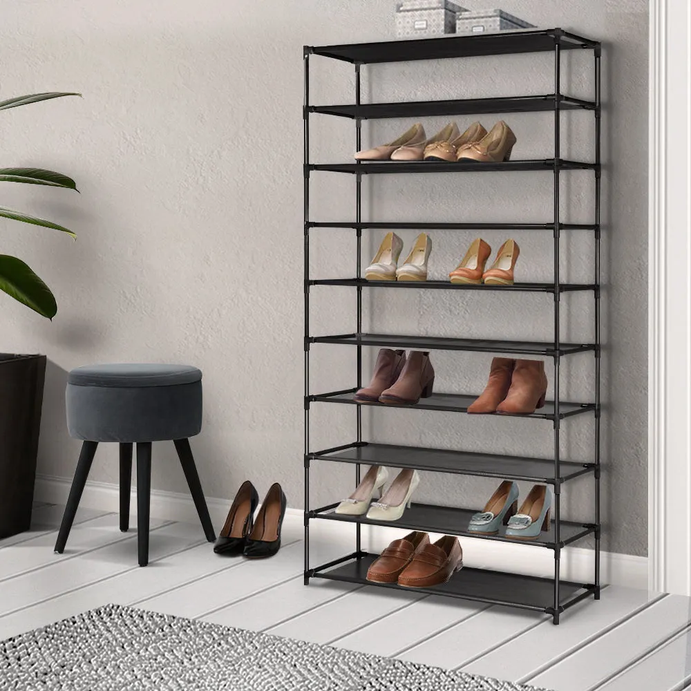 Shoe Rack 10-Tier (50 Pair) Shoes Organiser DIY Stackable Storage Shelf Stand Holder Portable Wardrobe - Black