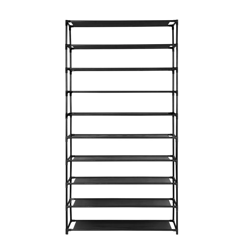 Shoe Rack 10-Tier (50 Pair) Shoes Organiser DIY Stackable Storage Shelf Stand Holder Portable Wardrobe - Black