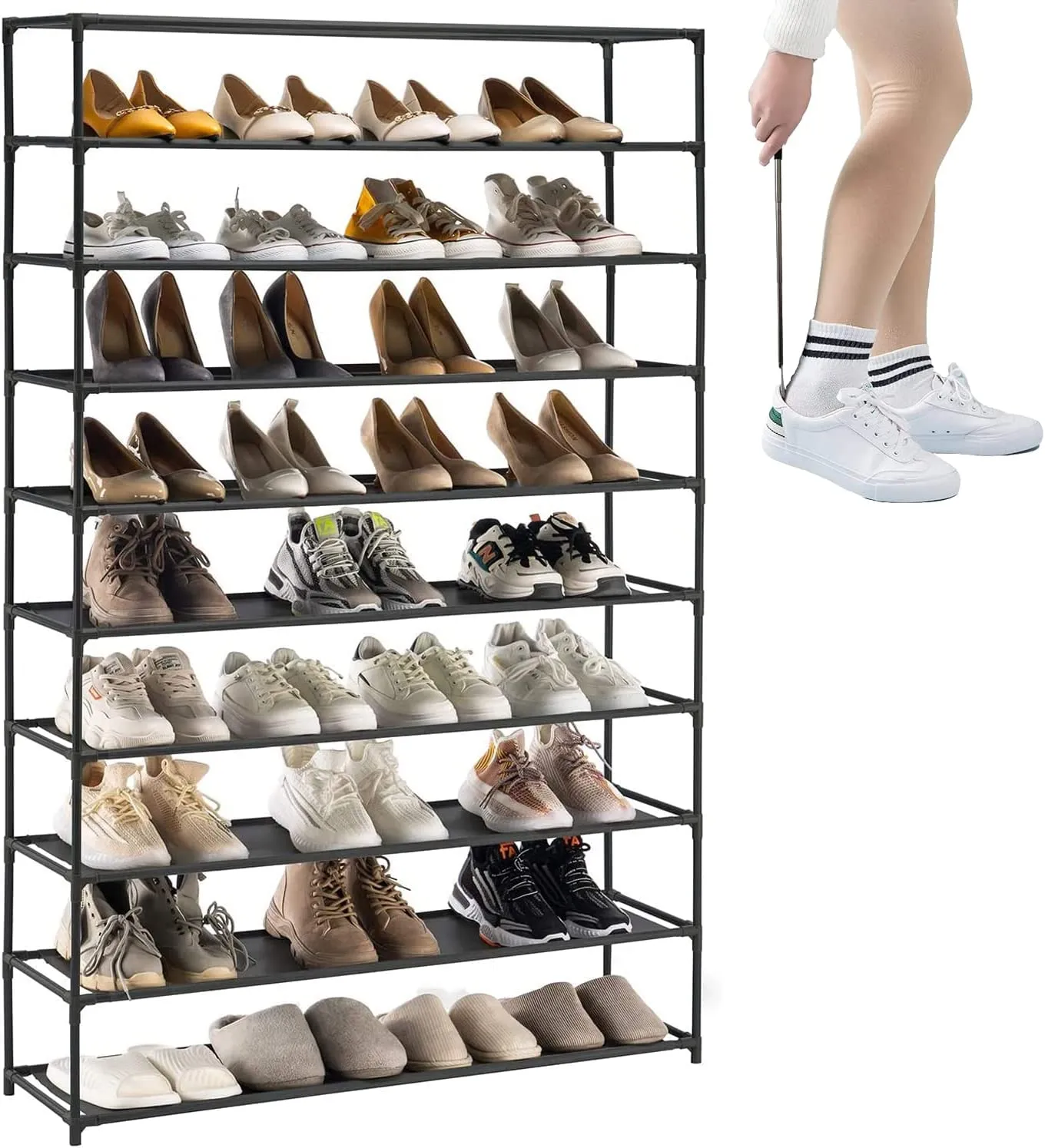 Shoe Rack Shelves, 10-Tier Shoe Storage Organizer Space Saving Shoe Shelf, Stackable Freestanding for Room Organization