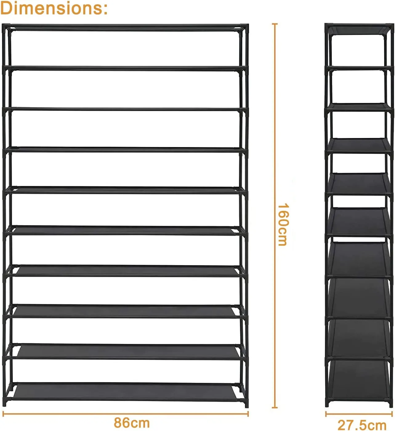 Shoe Rack Shelves, 10-Tier Shoe Storage Organizer Space Saving Shoe Shelf, Stackable Freestanding for Room Organization