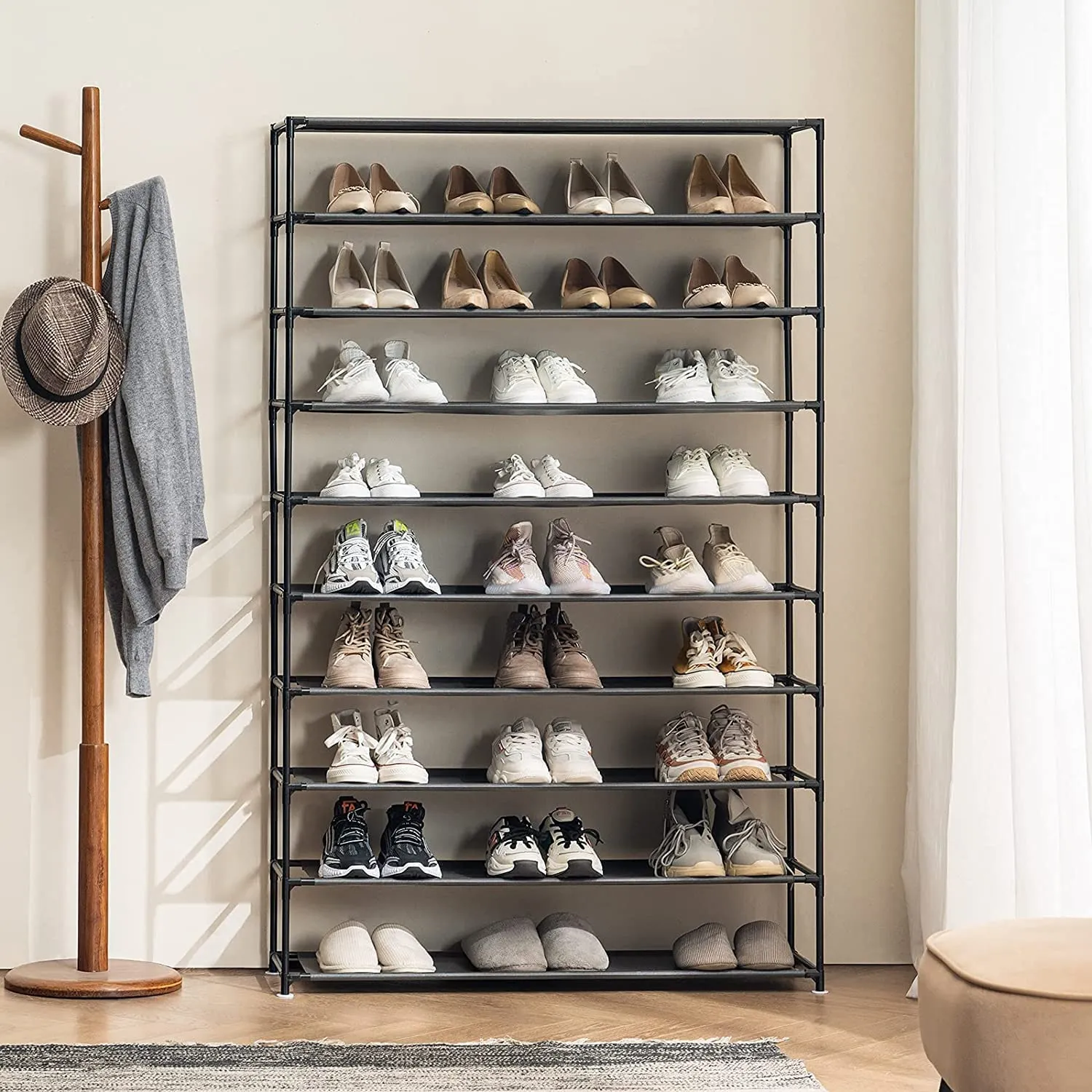 Shoe Rack Shelves, 10-Tier Shoe Storage Organizer Space Saving Shoe Shelf, Stackable Freestanding for Room Organization
